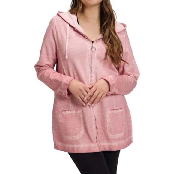 Ulla Popken Sz 28/30 Distressed Pink Full-zip Hooded Sweatshirt with Rhinestones - Picture 2 of 16